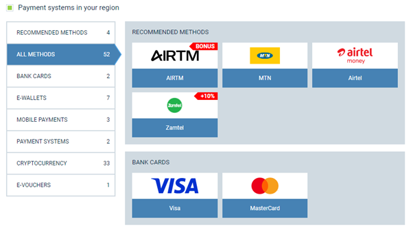 1xbet deposit methods