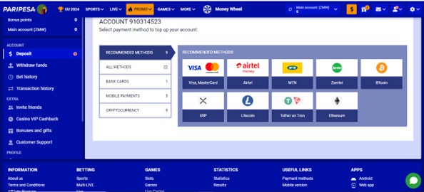 Paripesa deposit methods
